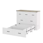 Lit escamotable gris/blanc avec station de charge et tiroir de rangement, grand lit double/queen, 1 à 2 couchages