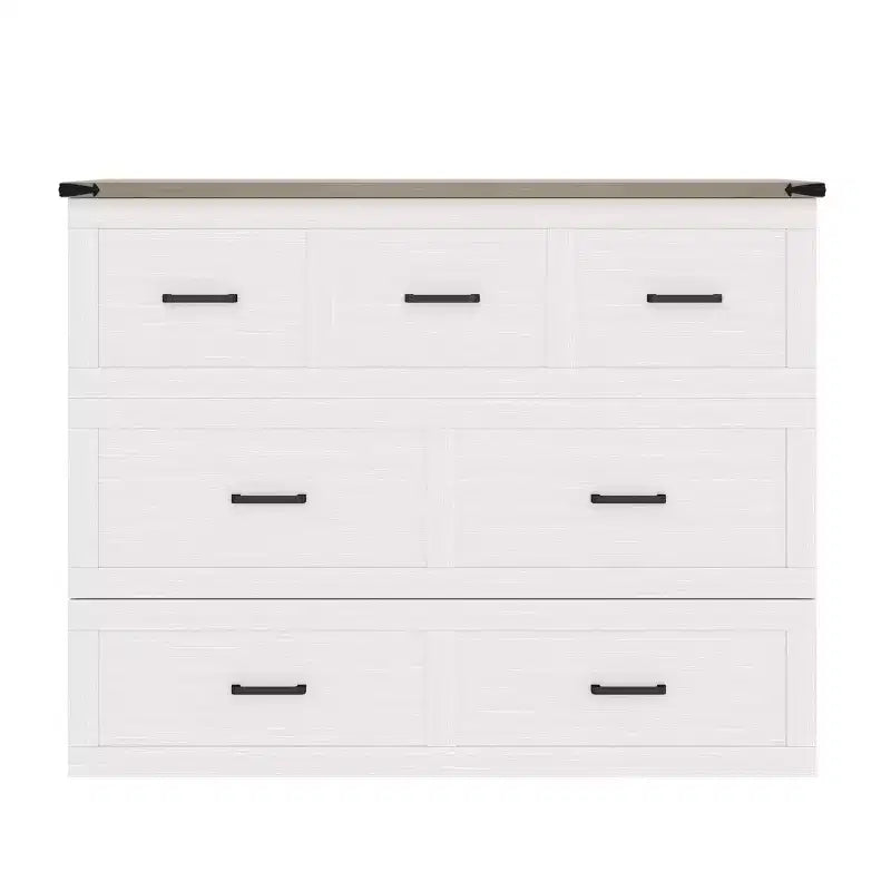 Lit escamotable gris/blanc avec station de charge et tiroir de rangement, grand lit double/queen, 1 à 2 couchages