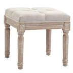 Ottoman Bench Vintage Footrest w/ Button Tufted Seat, Carved Wooden Legs