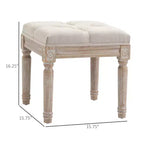 Ottoman carré beige avec assise capitonnée et pieds sculptés, simple