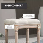 Ottoman carré beige avec assise capitonnée et pieds sculptés, simple