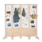 VINGLI 5ft Room Divider Freestanding Gridwall, 4 Panel Folding Display Board Organizer with Feet, Wooden Frame for Craft Shows Events Retail(Natural)