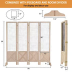 Séparateur de pièce pliant 4 panneaux en bois naturel avec pieds, 1,5 m