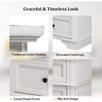 Table de chevet rustique blanche avec station de charge, 3 tiroirs, simple
