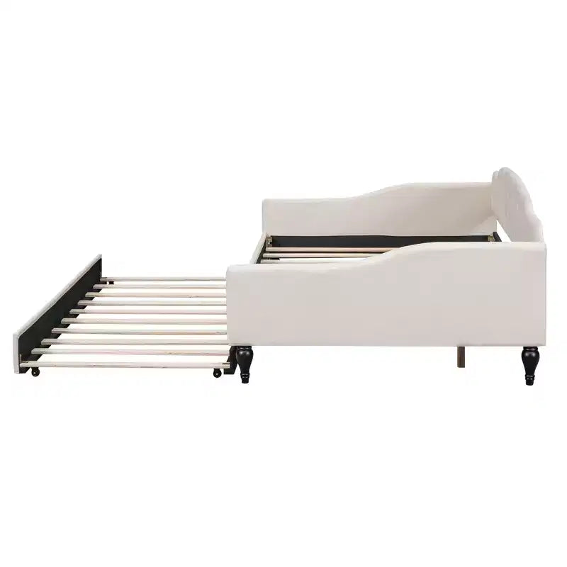 Lit de repos capitonné beige, grand format, 1 place