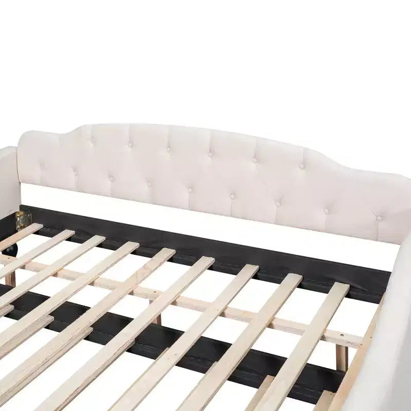 Lit de repos capitonné beige, grand format, 1 place