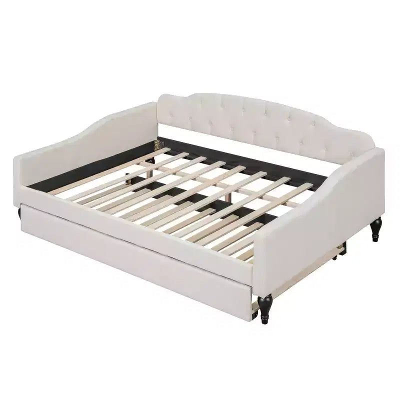 Lit de repos capitonné beige, grand format, 1 place