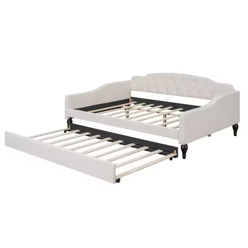Lit de repos capitonné beige, grand format, 1 place