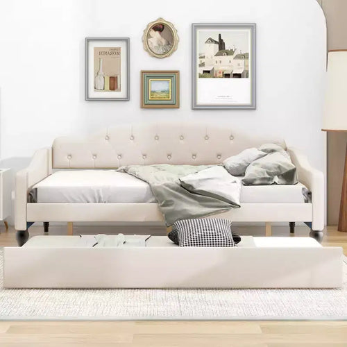 Lit de repos capitonné beige, grand format, 1 place