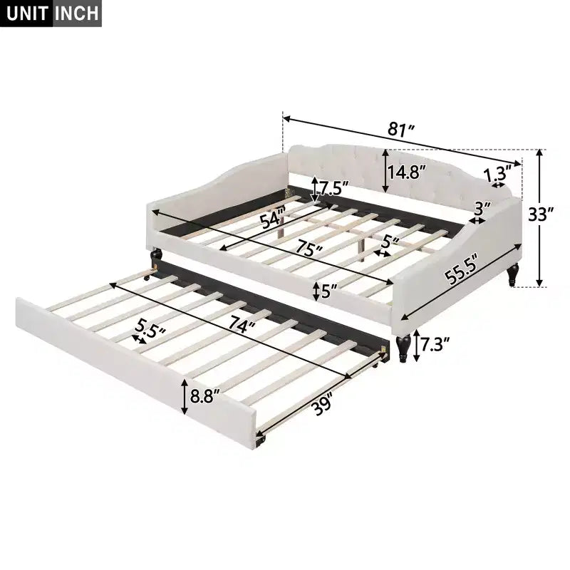 Lit de repos capitonné beige, grand format, 1 place
