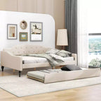 Lit de repos capitonné beige, grand format, 1 place