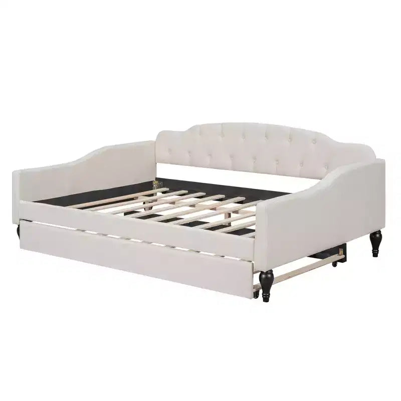 Lit de repos capitonné beige, grand format, 1 place