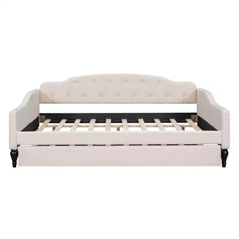 Lit de repos capitonné beige, grand format, 1 place