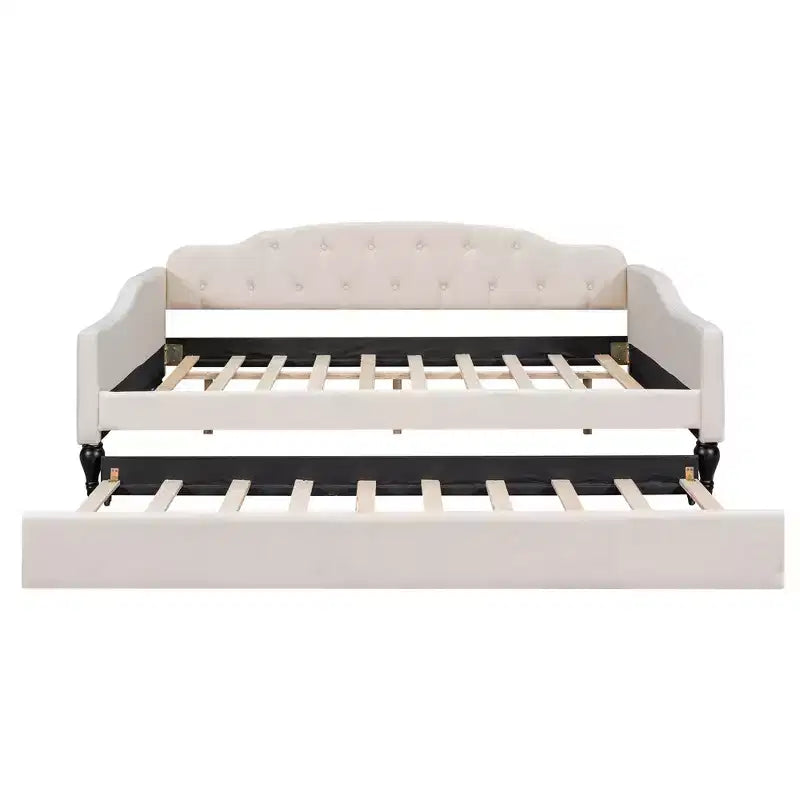 Lit de repos capitonné beige, grand format, 1 place