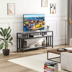 Meuble TV à étagères ouvertes à 2 niveaux, marron et gris, compatible avec les téléviseurs jusqu'à 65 po