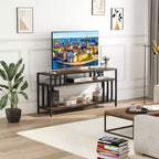 Meuble TV à étagères ouvertes à 2 niveaux, marron et gris, compatible avec les téléviseurs jusqu'à 65 po