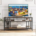 Meuble TV à étagères ouvertes à 2 niveaux, marron et gris, compatible avec les téléviseurs jusqu'à 65 po