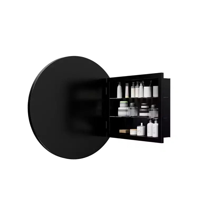 Armoire à pharmacie murale ronde noire/dorée avec miroir, 23,6 po