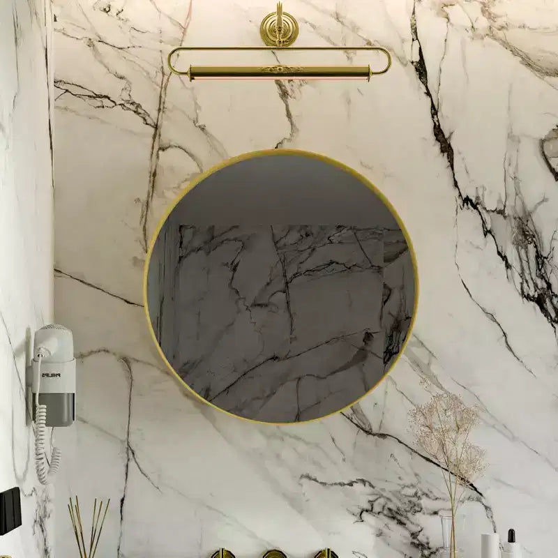 Armoire à pharmacie murale ronde noire/dorée avec miroir, 23,6 po