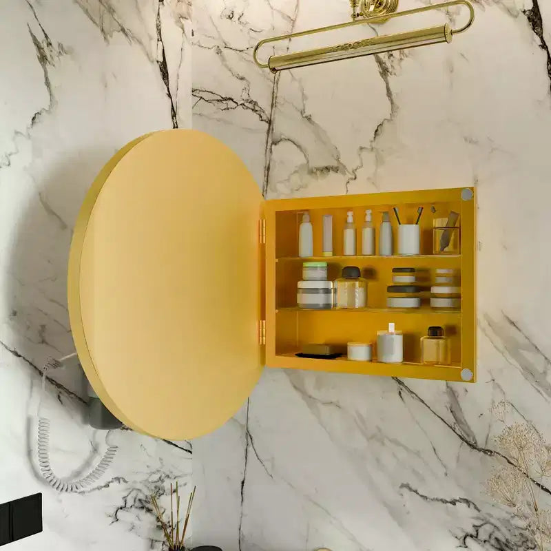 Armoire à pharmacie murale ronde noire/dorée avec miroir, 23,6 po