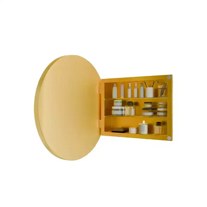 Armoire à pharmacie murale ronde noire/dorée avec miroir, 23,6 po