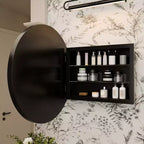Armoire à pharmacie murale ronde noire/dorée avec miroir, 23,6 po