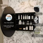 Armoire à pharmacie murale ronde noire/dorée avec miroir, 23,6 po