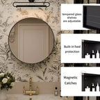 Armoire à pharmacie murale ronde noire/dorée avec miroir, 23,6 po