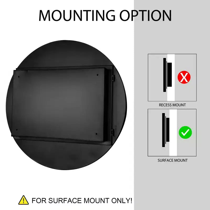 Armoire à pharmacie murale ronde noire/dorée avec miroir, 23,6 po