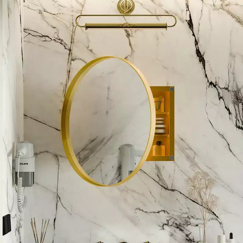 Armoire à pharmacie murale ronde noire/dorée avec miroir, 23,6 po