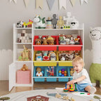 Étagère de rangement 4-en-1 pour enfants, blanche et multicolore, avec 8 bacs, pour 1 enfant