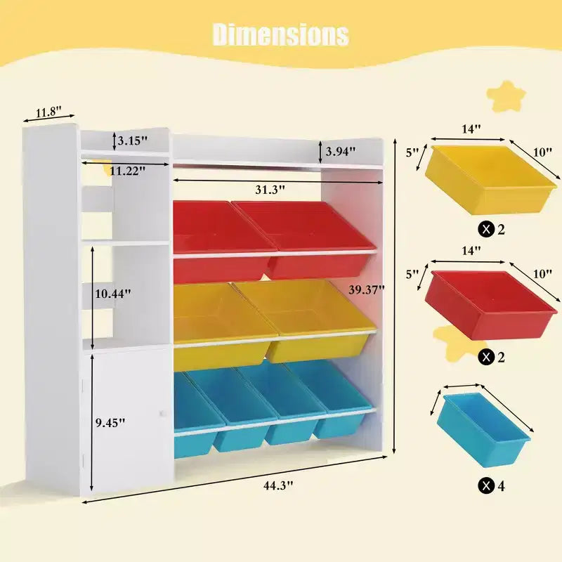 Étagère de rangement 4-en-1 pour enfants, blanche et multicolore, avec 8 bacs, pour 1 enfant