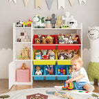 Étagère de rangement 4-en-1 pour enfants, blanche et multicolore, avec 8 bacs, pour 1 enfant