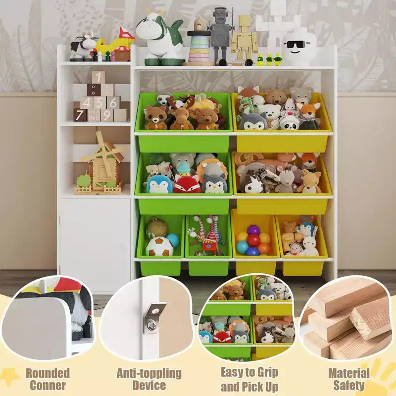Étagère de rangement 4-en-1 pour enfants, blanche et multicolore, avec 8 bacs, pour 1 enfant