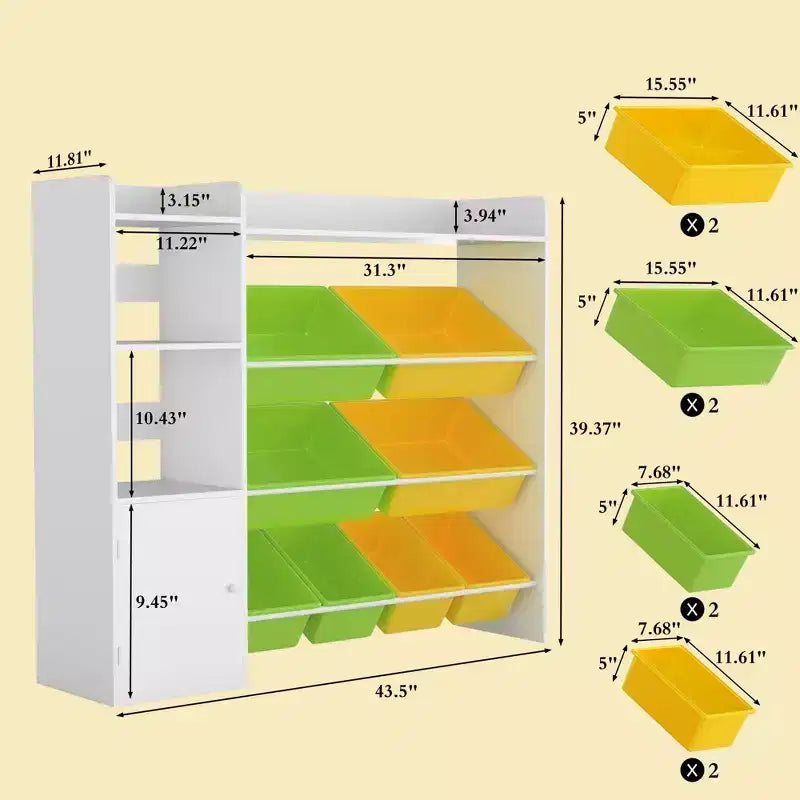Étagère de rangement 4-en-1 pour enfants, blanche et multicolore, avec 8 bacs, pour 1 enfant