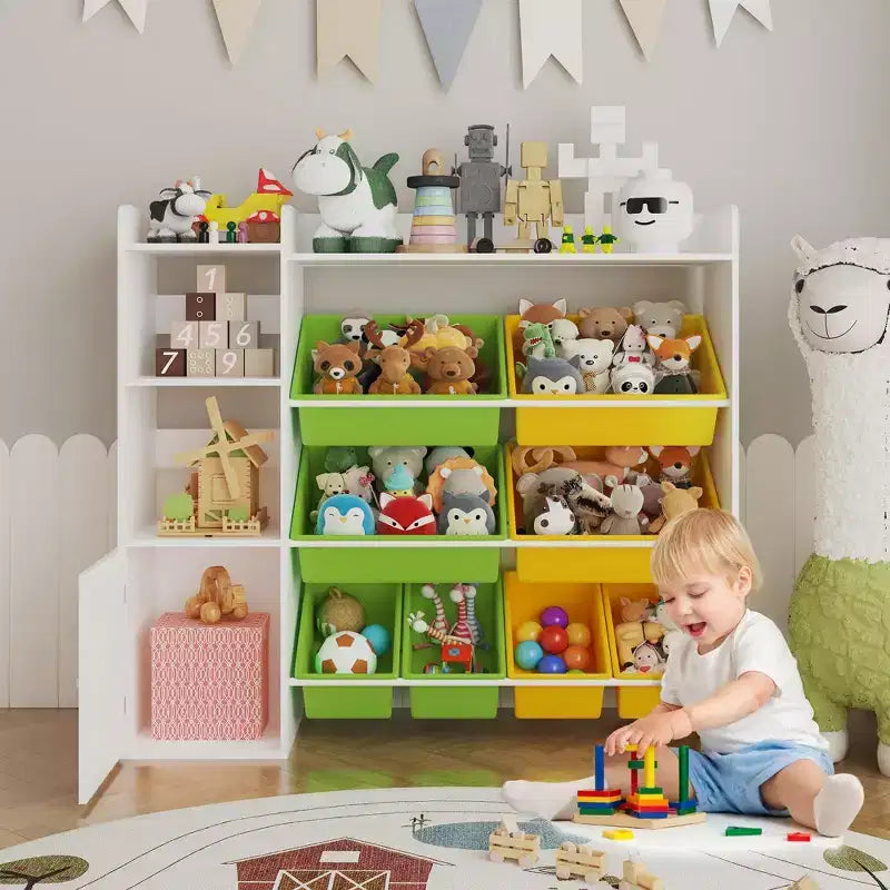 Étagère de rangement 4-en-1 pour enfants, blanche et multicolore, avec 8 bacs, pour 1 enfant