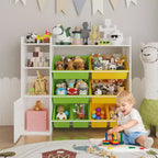 Étagère de rangement 4-en-1 pour enfants, blanche et multicolore, avec 8 bacs, pour 1 enfant