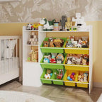 Étagère de rangement 4-en-1 pour enfants, blanche et multicolore, avec 8 bacs, pour 1 enfant