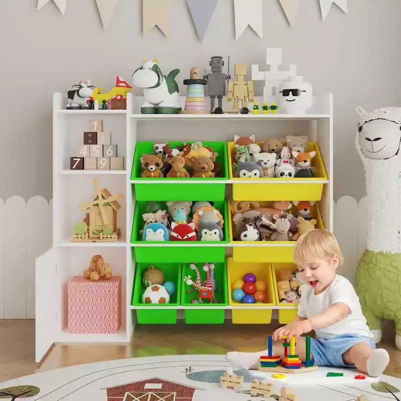 Étagère de rangement 4-en-1 pour enfants, blanche et multicolore, avec 8 bacs, pour 1 enfant