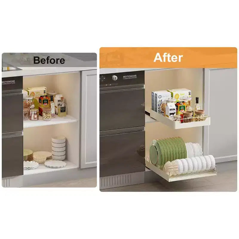 Pull Out Cabinet Organizer,Slide Out Drawers for Kitchen Cabinets Under Sink Dish Organizer, Heavy Duty Roll Out Shelves Fixed , 15.4W x 16.5D x 3.5H