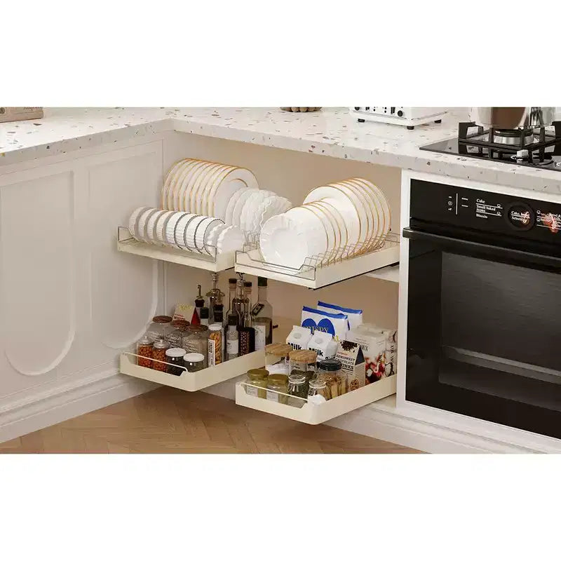 Organisateur coulissant blanc pour placard avec égouttoir à vaisselle, 1 tiroir, unité simple