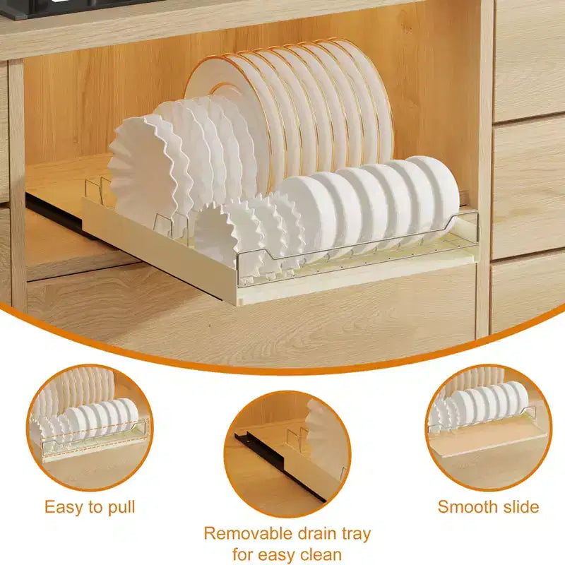 Organisateur coulissant blanc pour placard avec égouttoir à vaisselle, 1 tiroir, unité simple