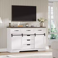 Farmhouse Dresser of Drawers,52 Wide Rustic Dresser Organizer with 6 Drawers,2 Sliding Doors and Lighted Mirror for Bedroom Living Room Dining Room