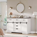 Commode de ferme rustique marron avec miroir éclairé, 6 tiroirs et 2 portes coulissantes, simple