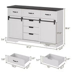Commode de ferme rustique marron avec miroir éclairé, 6 tiroirs et 2 portes coulissantes, simple