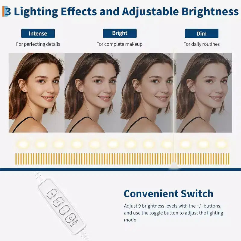 Coiffeuse blanche avec miroir LED, 3 tiroirs et étagères, 1 personne