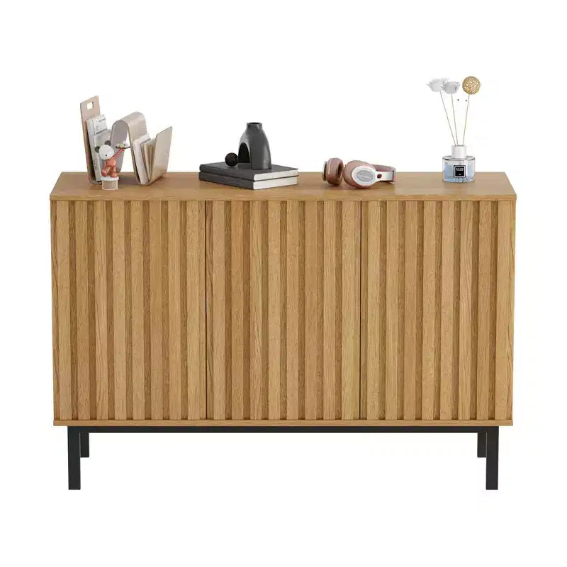 Wooden Freestanding Sideboard Buffet Cabinet with Fluted Doors, Adjustable Shelf Storage, Modern Storage Cabinet Coffee Bar for Dining Room