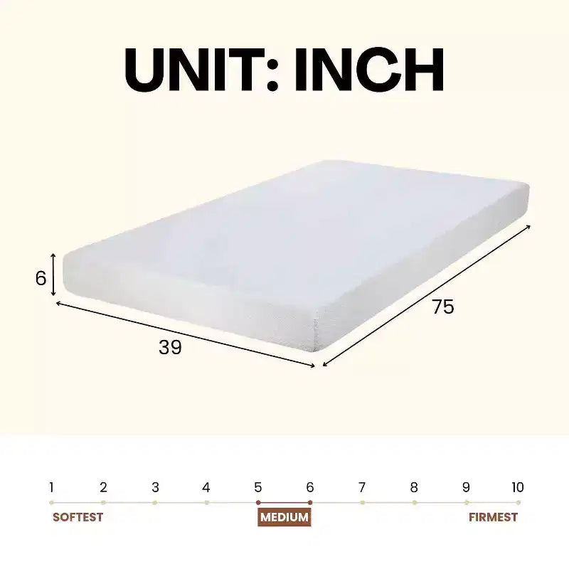 Matelas en mousse à mémoire de forme mi-ferme blanc, lit simple, 1 personne
