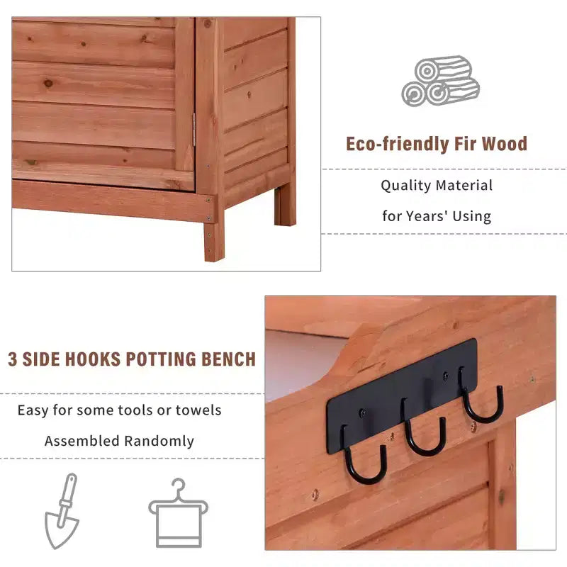 Établi de jardinage en bois gris/orange avec armoire, 1 personne, 99 cm (L) x 48,5 cm (l) x 95 cm (H)