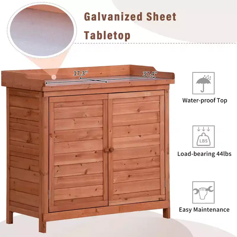 Établi de jardinage en bois gris/orange avec armoire, 1 personne, 99 cm (L) x 48,5 cm (l) x 95 cm (H)